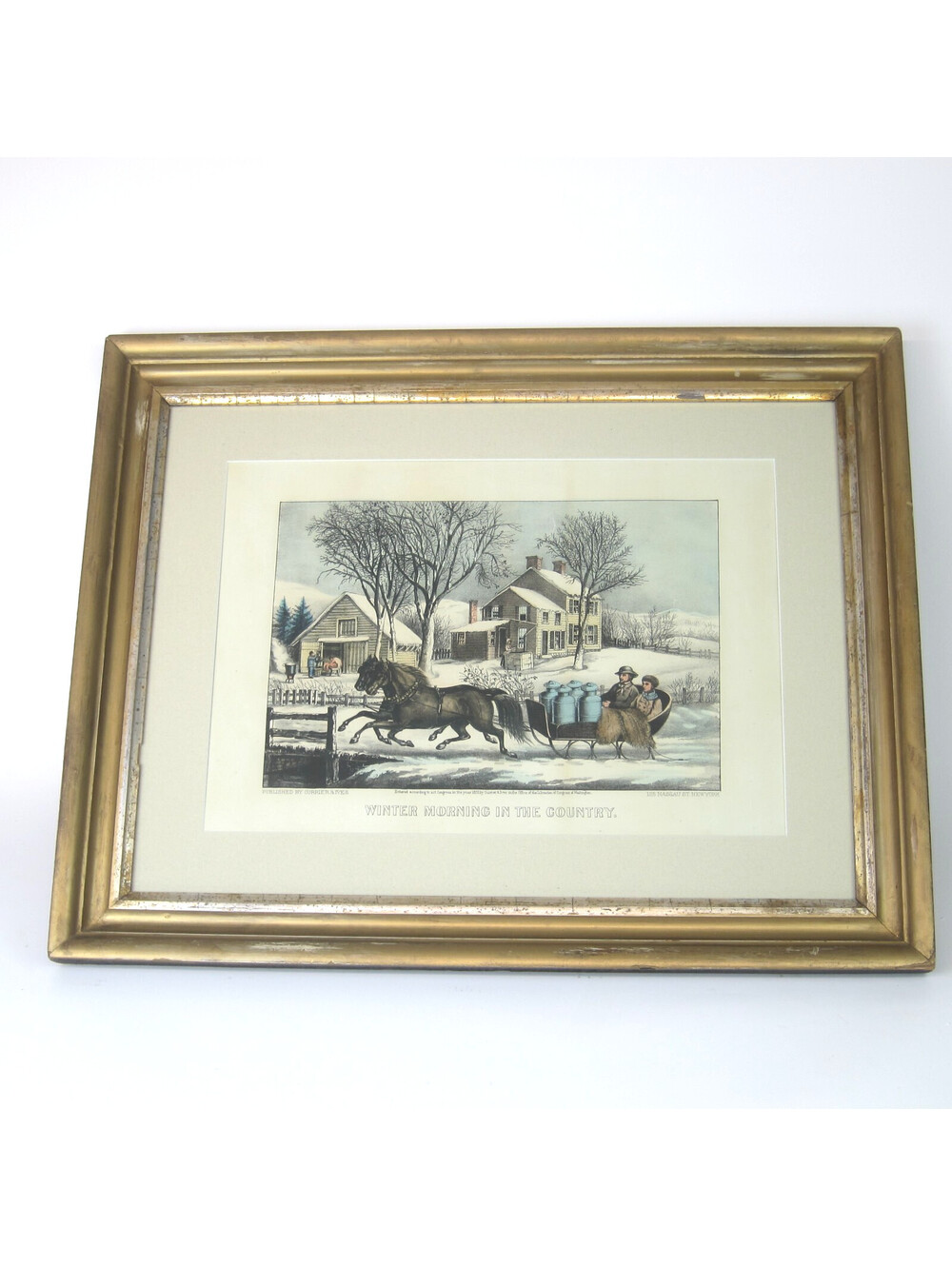 Currier & Ives Hand Colored Lithograph Print Winter Morning in the Country 1873